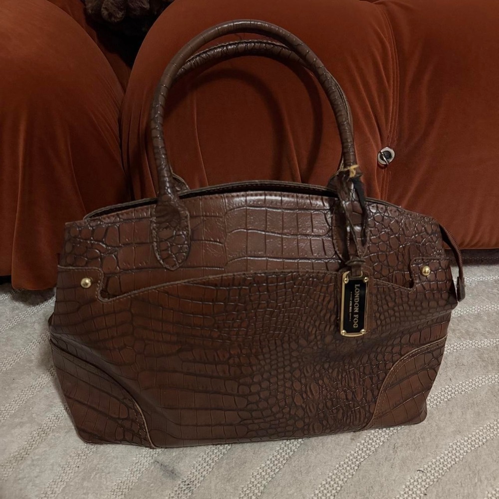 London Fog Women Shoulder Bag Faux Leather Gator Print Boho Chic Retro Casual